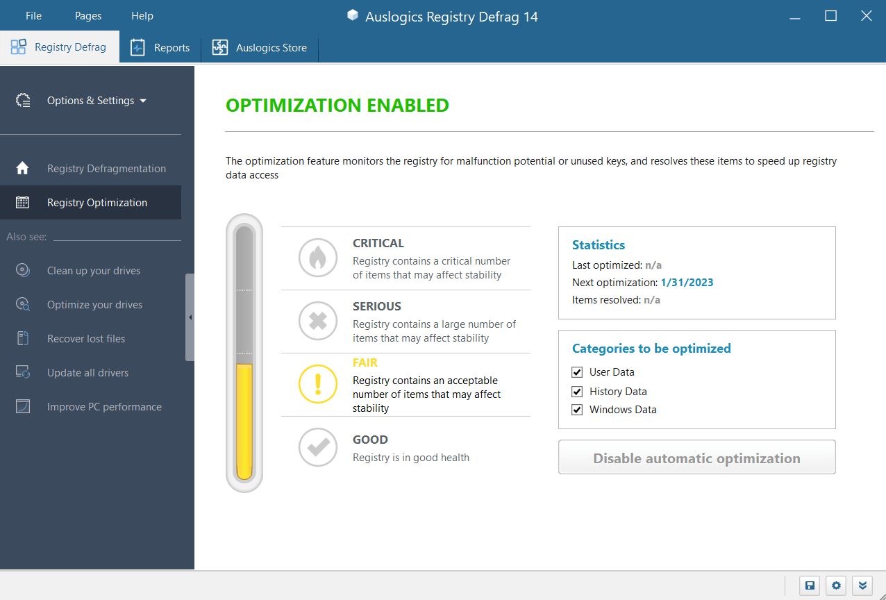 Auslogics Registry Defrag 14