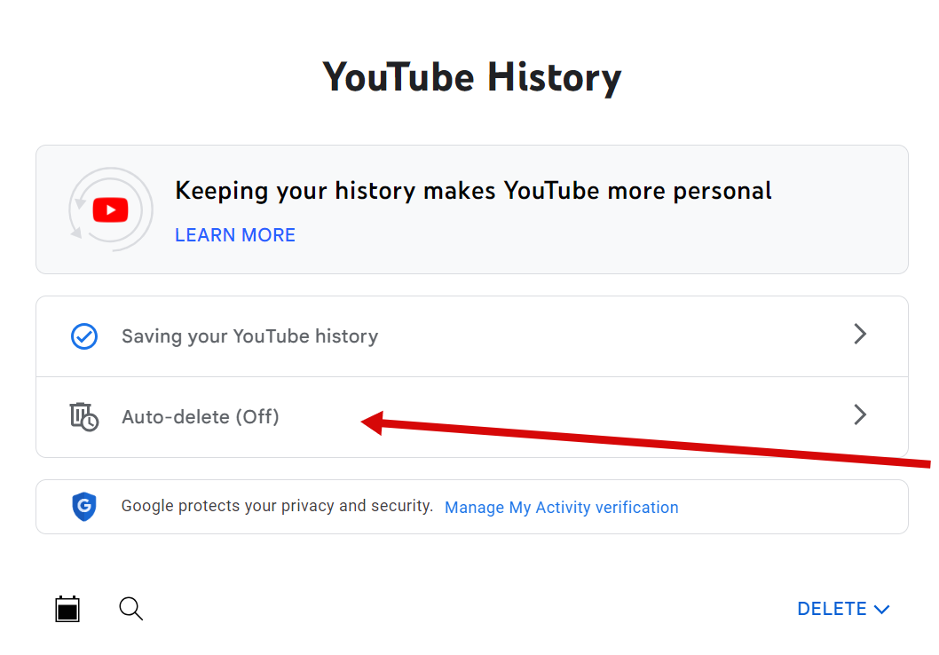 Auto-delete YouTube History