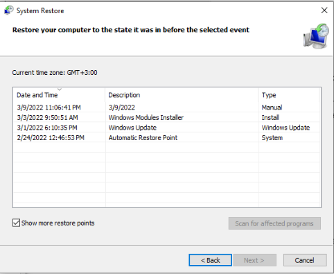 If you can’t see a specific restore point, select the option that says, "Show more restore points"