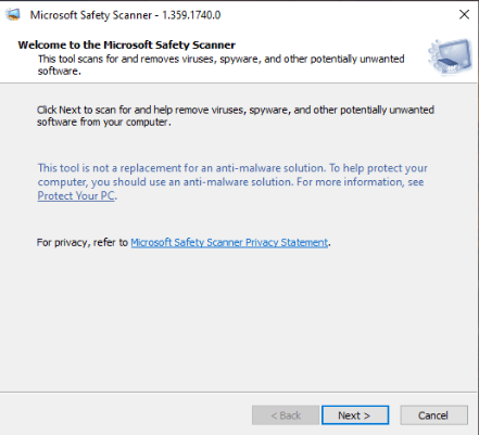 Choose the type of scan in Microsoft Safety Scanner 