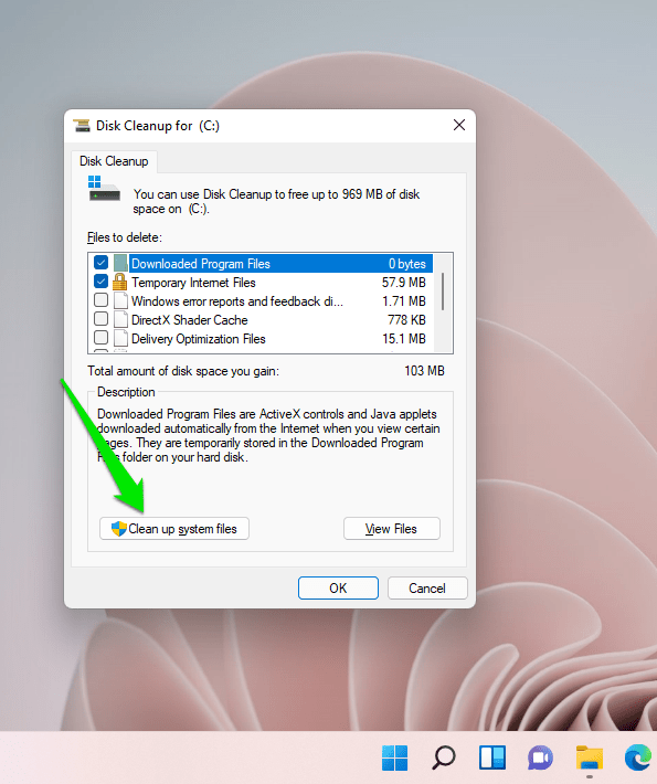 Click on the “Clean up system files” button