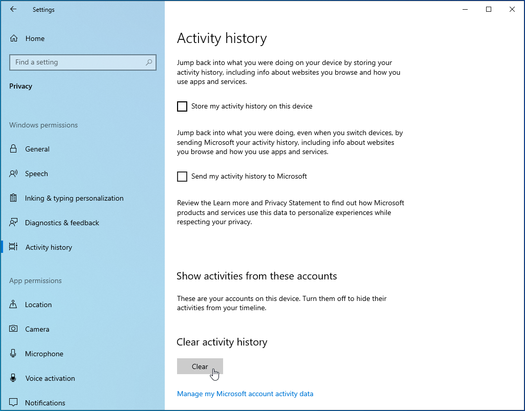 Clear your activity history.