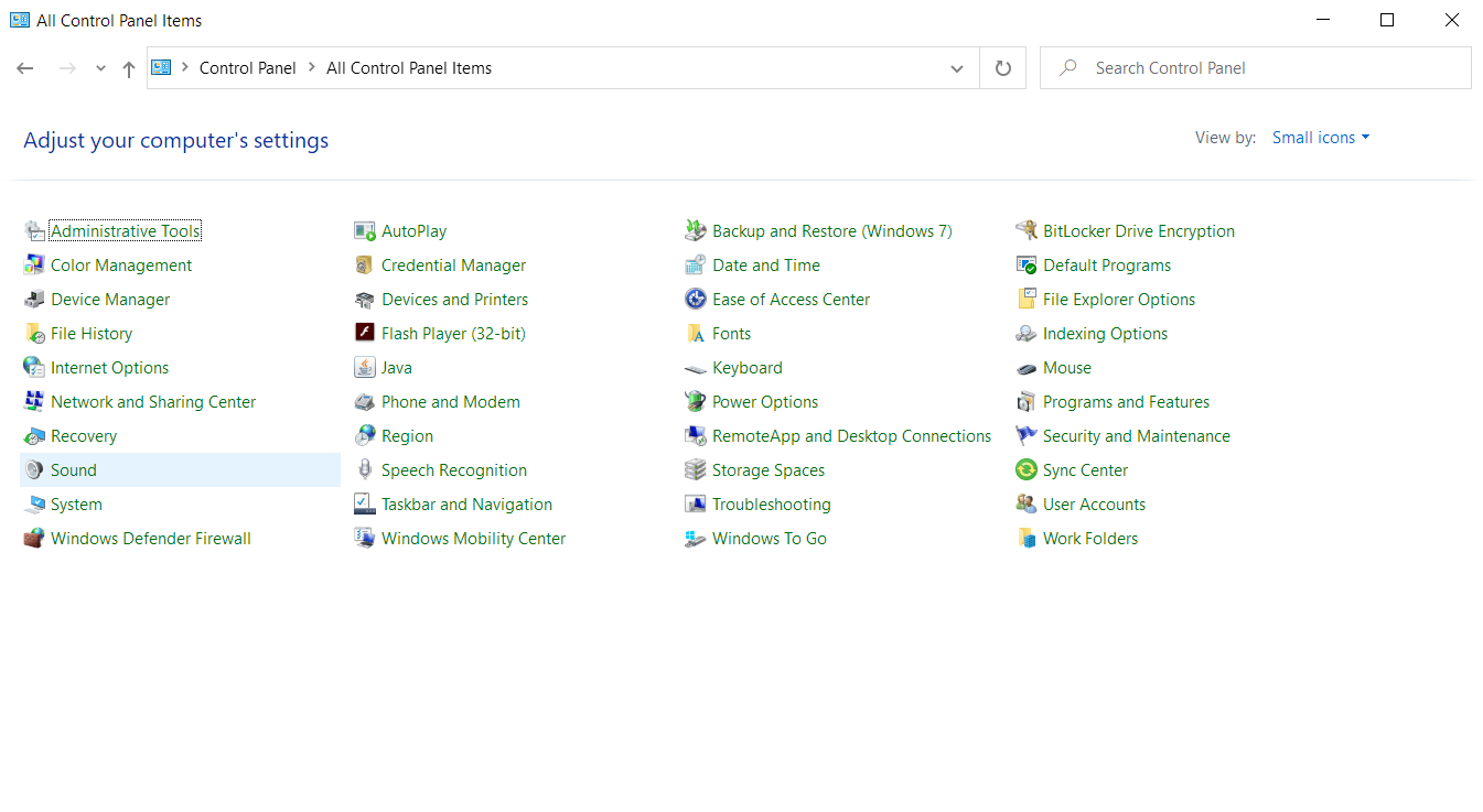 Select Sound from the Control Panel items.