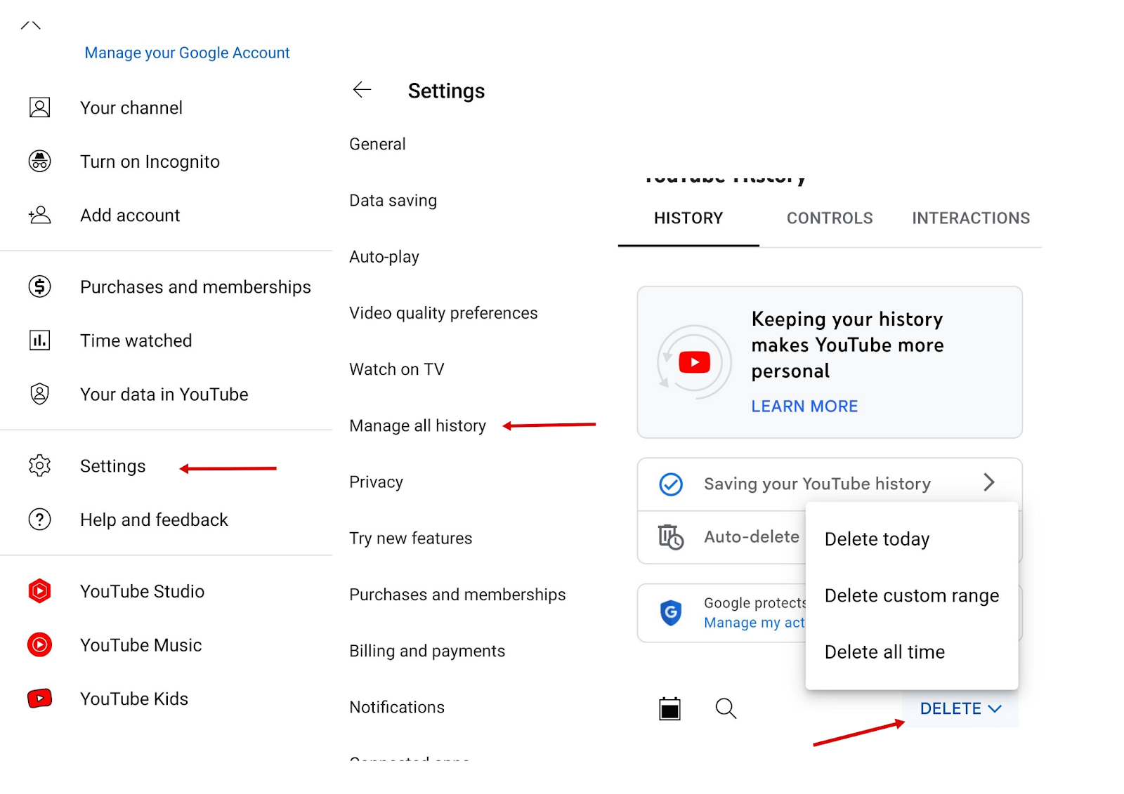 Delete YouTube hisotry on mobile