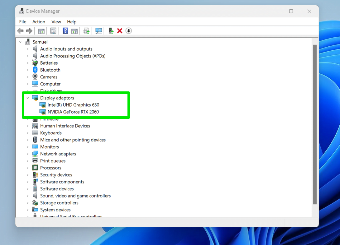 Device Manager Display Adapters