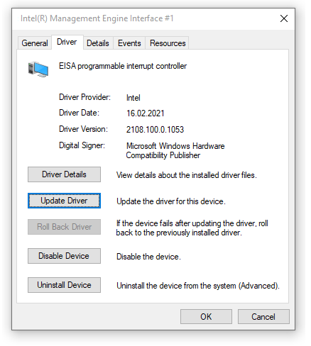 Click Update Driver for Intel Management