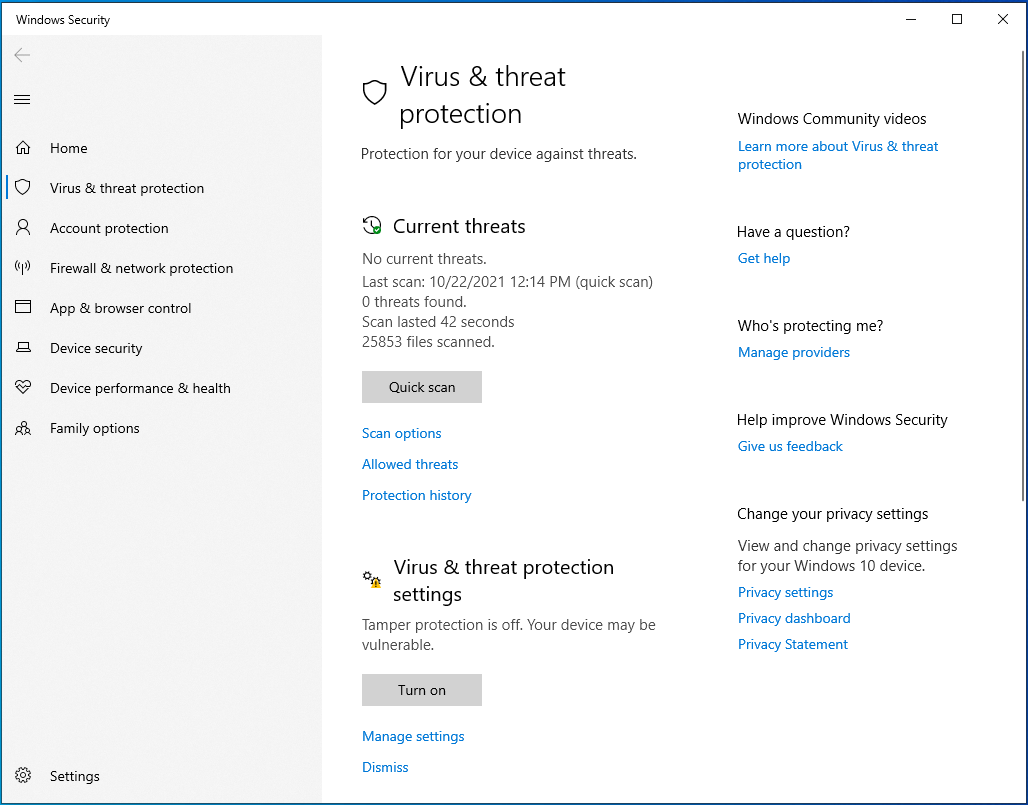 Click “Manage settings” on the right pane.