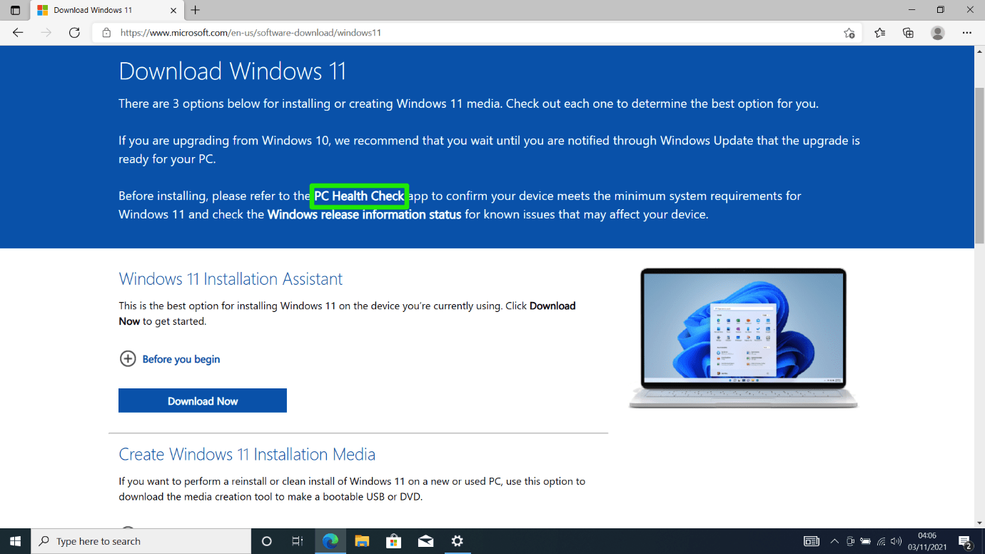 PC Health Check on the Windows 11
