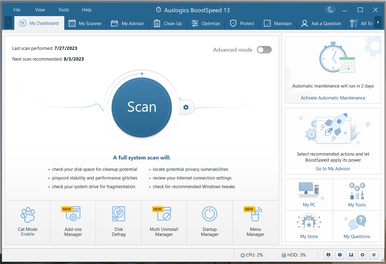 Run a full system scan with Auslogics BoostSpeed to optimize performance