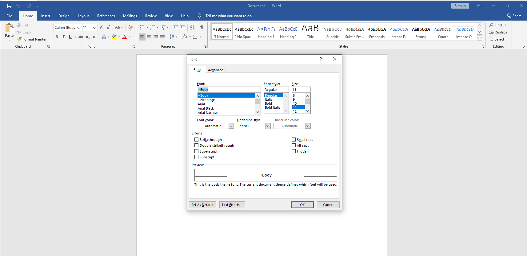 Setting default font on Microsoft Word