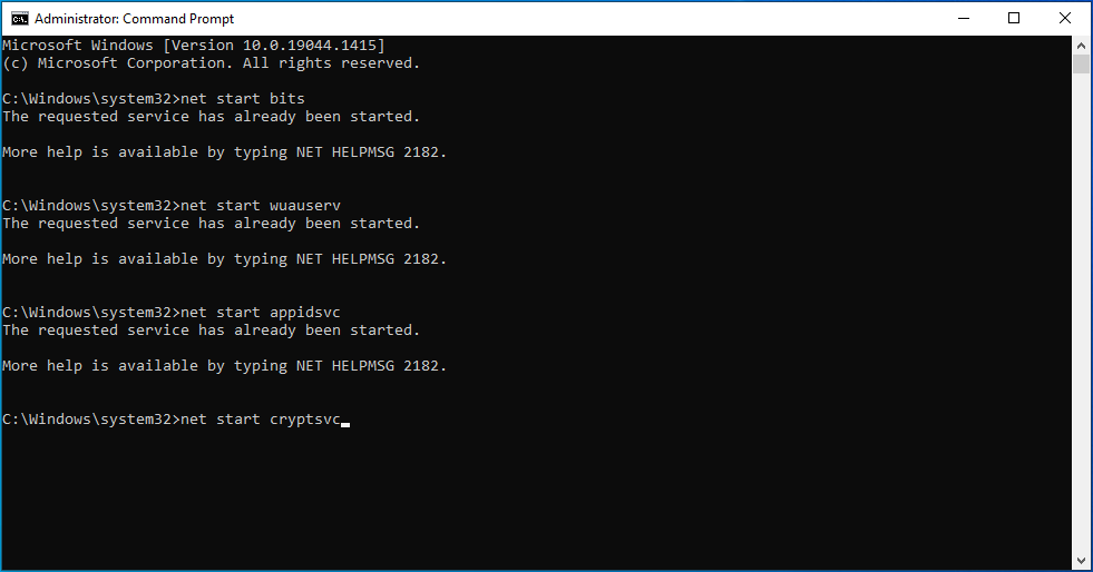 Enter net start cryptsvc.