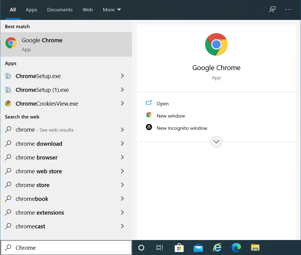 Type Chrome into Search.