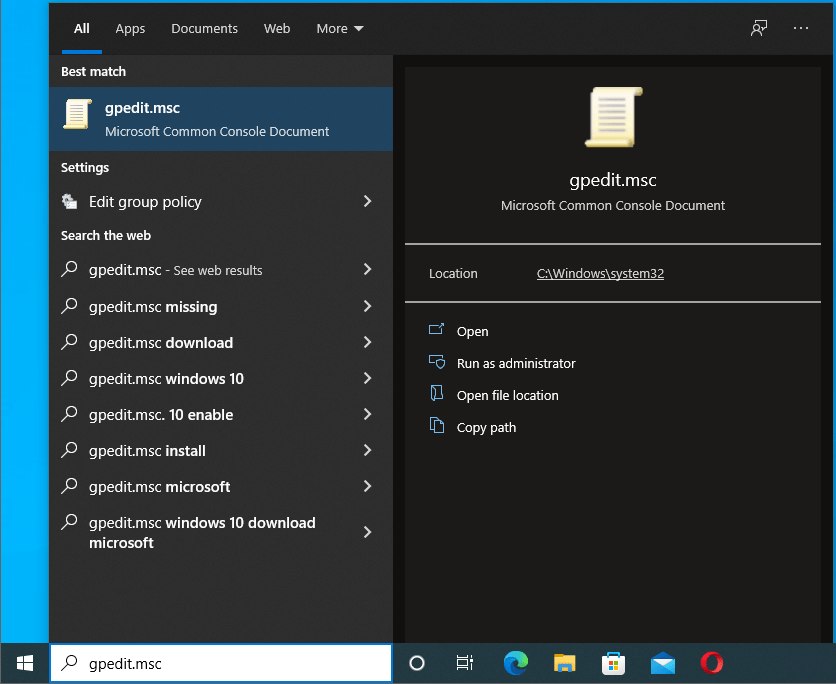 Open gpedit.msc via Search.