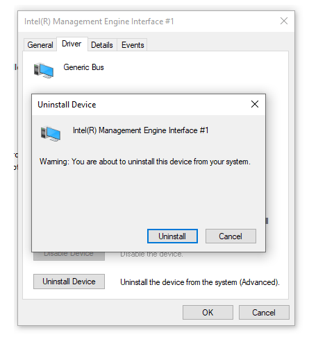 Uninstall Intel Management Engine Interface