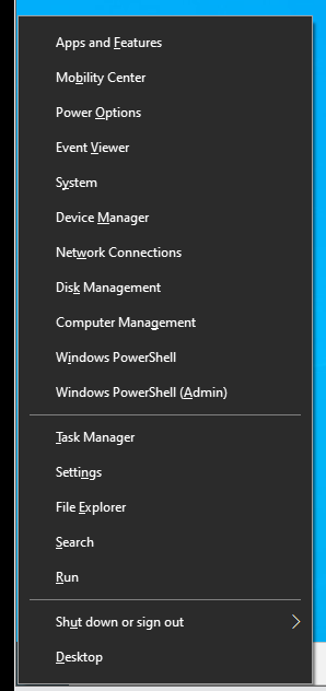 Press Win+X combo to open Power User menu