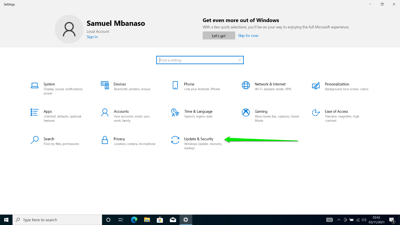 Windows 10 Update and Security