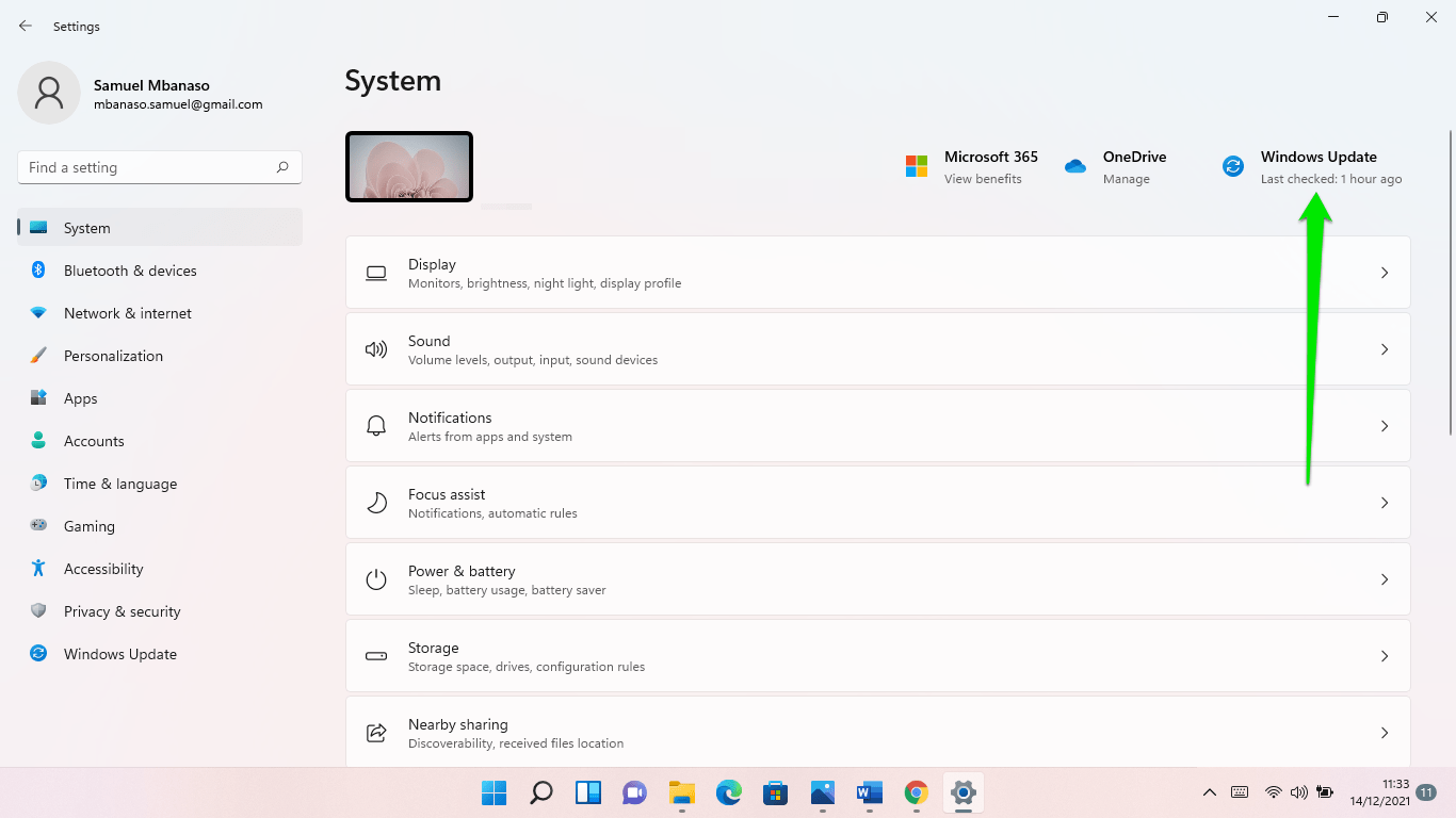 Choose Windows Update in the top-right corner of the Settings