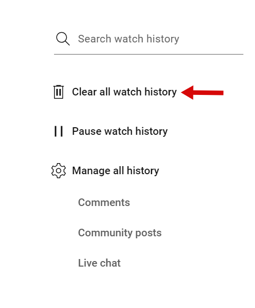 YouTube clear all watch history