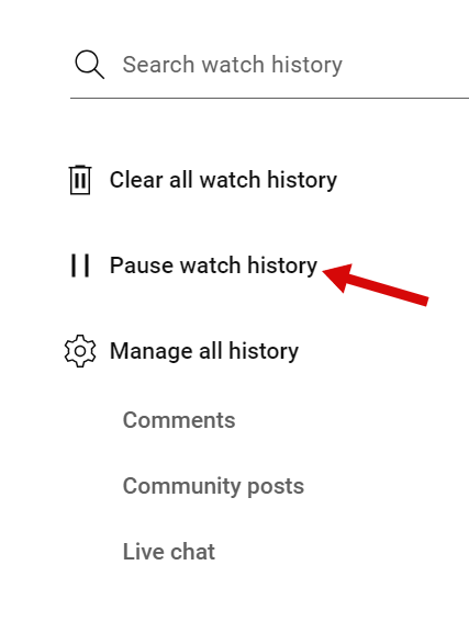 YouTube pause all watch history
