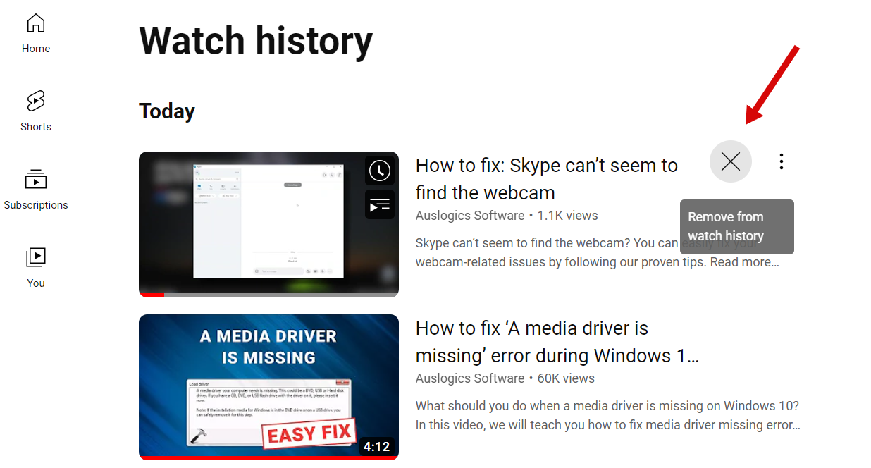 YouTube watch history